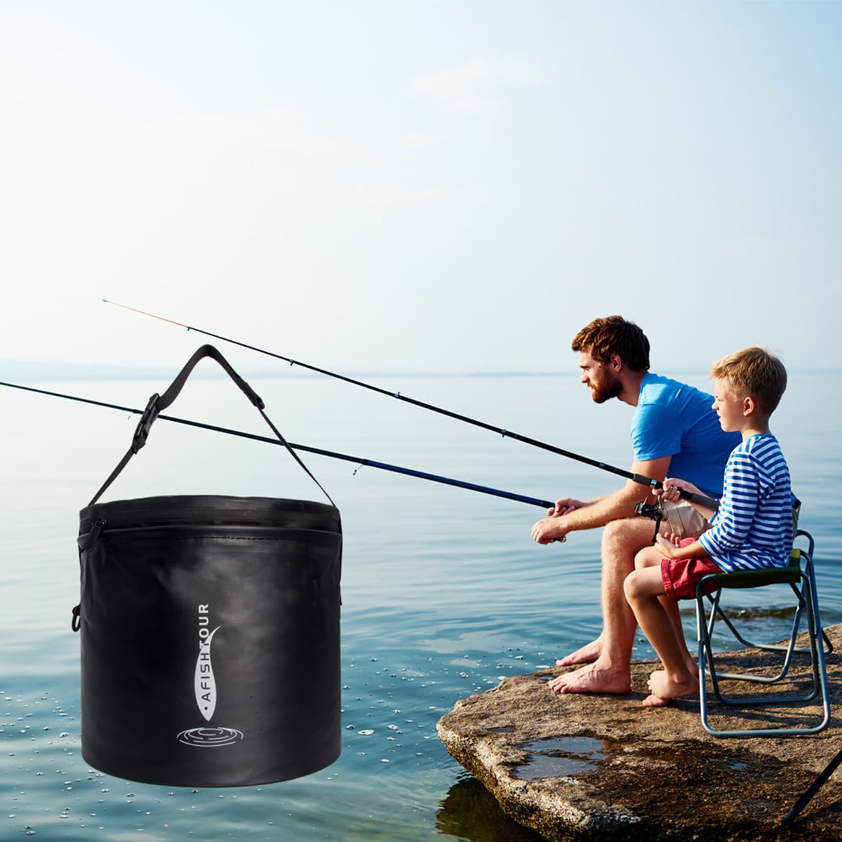 Secchio da Pesca Pieghevole per Campeggio Portatile Impermeabile Contenitore Dell'Acqua per Pesci Vivi 30.4x27CM
