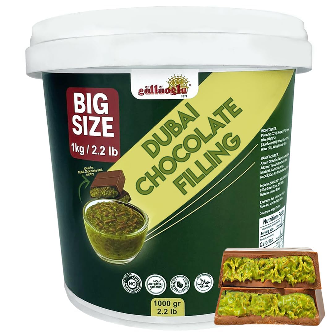 Dubai Chocolate Filling 2.2 Lb / 1 Kg Pistachio Cream with Crispy Kadayif | Middle Eastern Gourmet Dessert Best Ingredient For Dubai Chocolate | Rich, Crunchy & Decadent Treat (2.2 lb / 1 Kg)