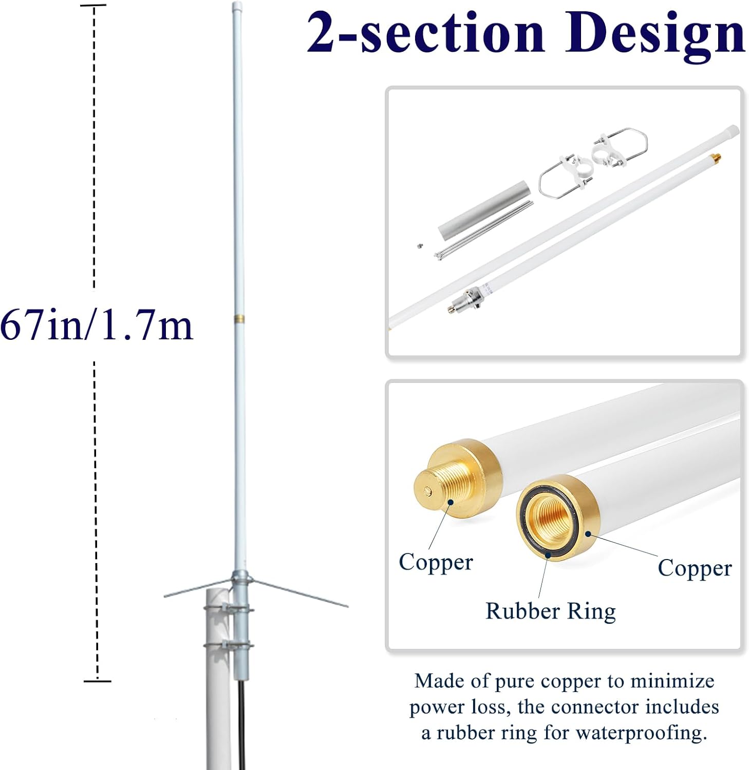 462-467MHz 200W Fiberglass Omni Base Station Antenna,7.2dBi High Gain GMRS Tuned Outdoor Antenna,for Motorola Repeater BTECH Midland GMRS Two Way Radio