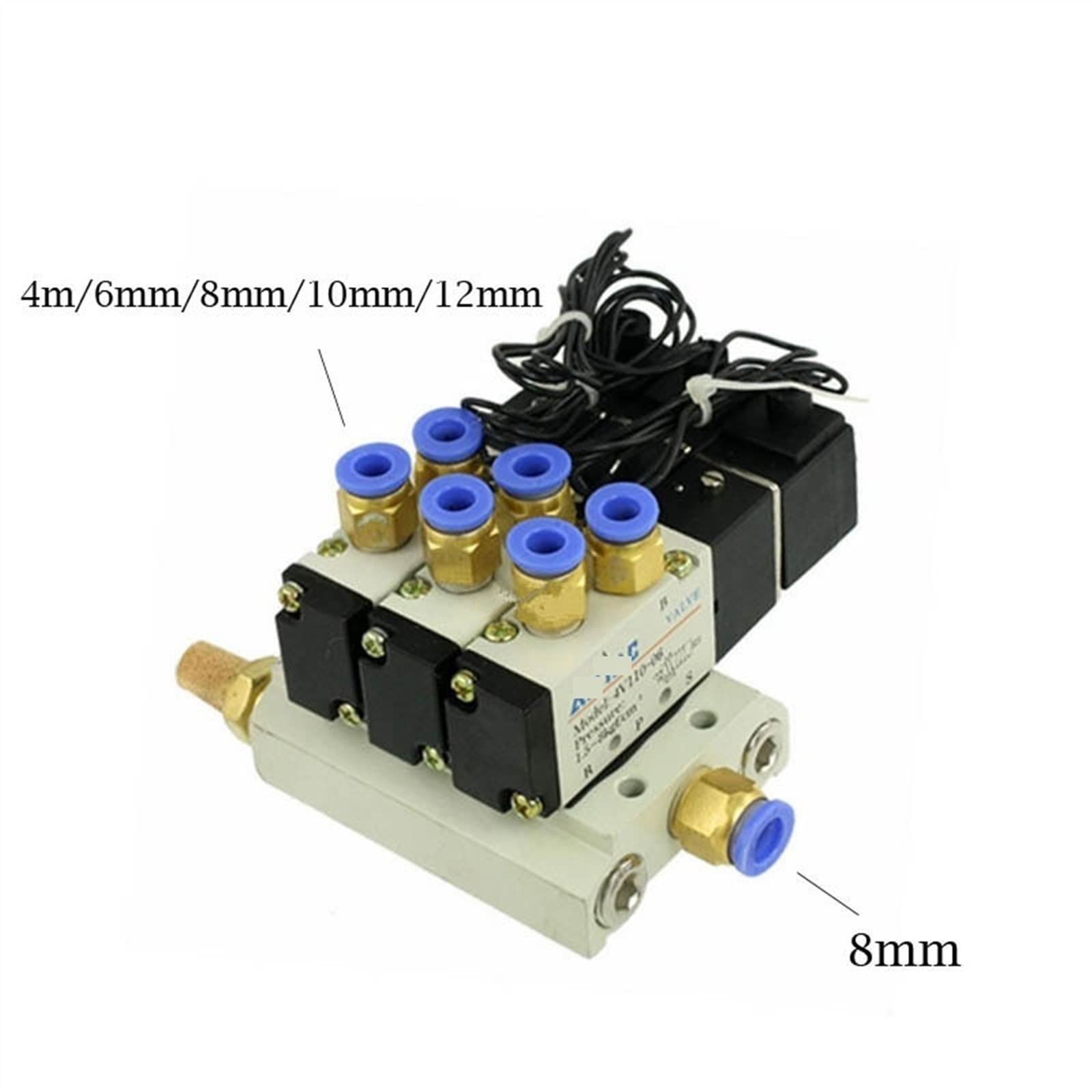 DC 12 V 24 V Potrójny pneumatyczny zawór elektromagnetyczny 4V110-06 tłumik 4 mm 6 mm 8 mm 10 mm 12 mm szybkozłączka zestaw podstawowy AC 110 V 220 V 4 V 110 06 1 zestaw (6 mm armatura