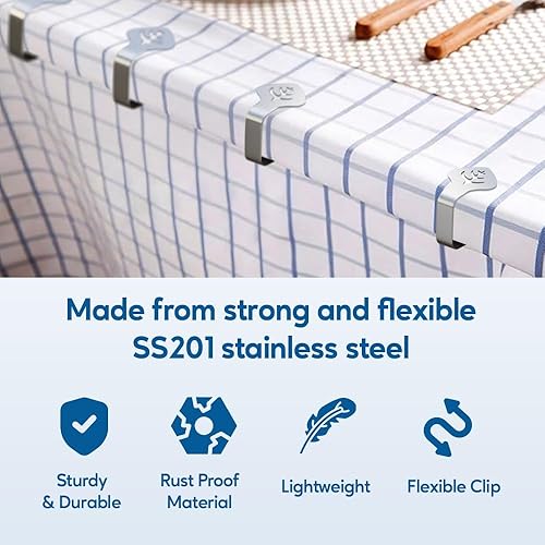 Miniatura 4 de 6 clips de mantel de picnic para mesas al aire libre, clip de mantel de acero inoxidable, se adapta a mesas de 1.9 pulgadas de grosor, abrazaderas