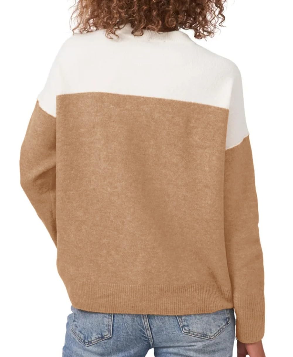 Damen Strickpullover Mit Rundhalsausschnitt, Lange Ärmel, Farbblock Pullover, Oberteile, Pullover, Lockeres Basic Sweatshirt, Lässige Pullover, Frühlings Winter Sweatshirt Strickwaren, KHA