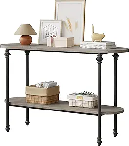 GarveeHome Entryway Table, 43.3" Long Console Table with Storage, 2 Tier Wood Console Table with Metal Frame and MDF, Sofa Tables Behind Couch, Hallway Table for Foyer-Grey