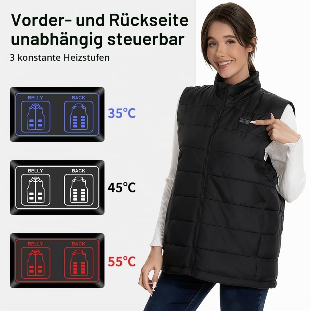 Rescien Beheizte Weste Herren Damen mit 15 Heizzonen Heizweste & 3 Temperaturstufen, 2025 Neu 5V/7.4V-kompatibel, USB Elektrische Heizweste, Beheizbare Jacke, Unisex Wärmende Wärmeweste Heizjacke