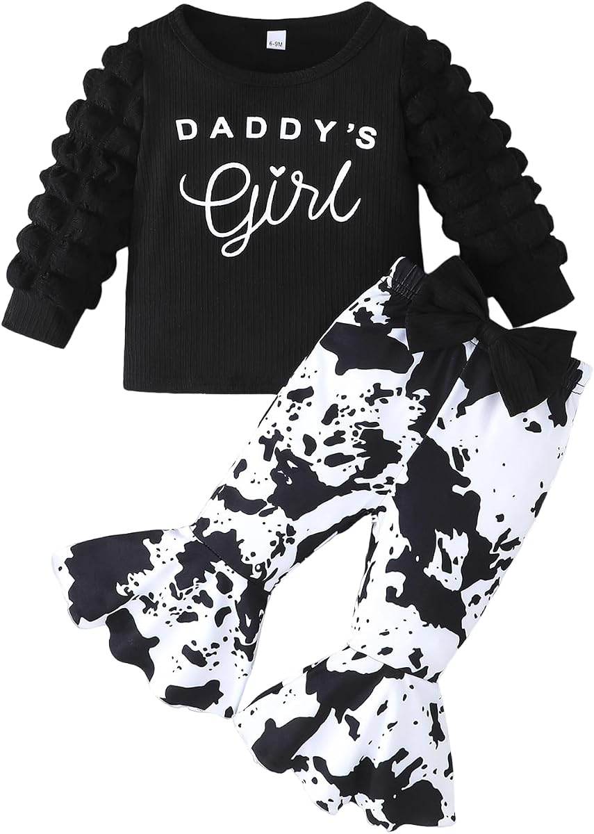 Toddler Baby Girl Fall Winter Outfits Long Sleeve Sweatshirt Bell Bottom Pants Set Infant Clothes 6 12 18 24 Months 2T 3T