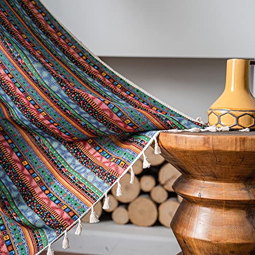 Stacypik 2 Panels Geometric Boho Semi-Blackout Curtains For Living Room,63 Inches Long Room Darkening Curtains Rod Pocket Bunt Orange Striped Curtains Tassel Privacy Light Filtering Drapes For Bedroom #TOP6