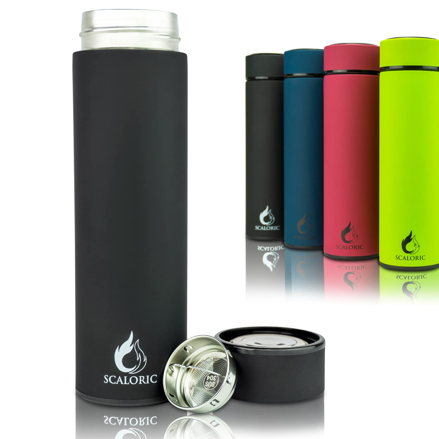 Thermos Flask 400 ml, Stainless Steel Drinking Bottle, Includes Strainer for Tea, BPA Free, Leak-proof, for Sports School