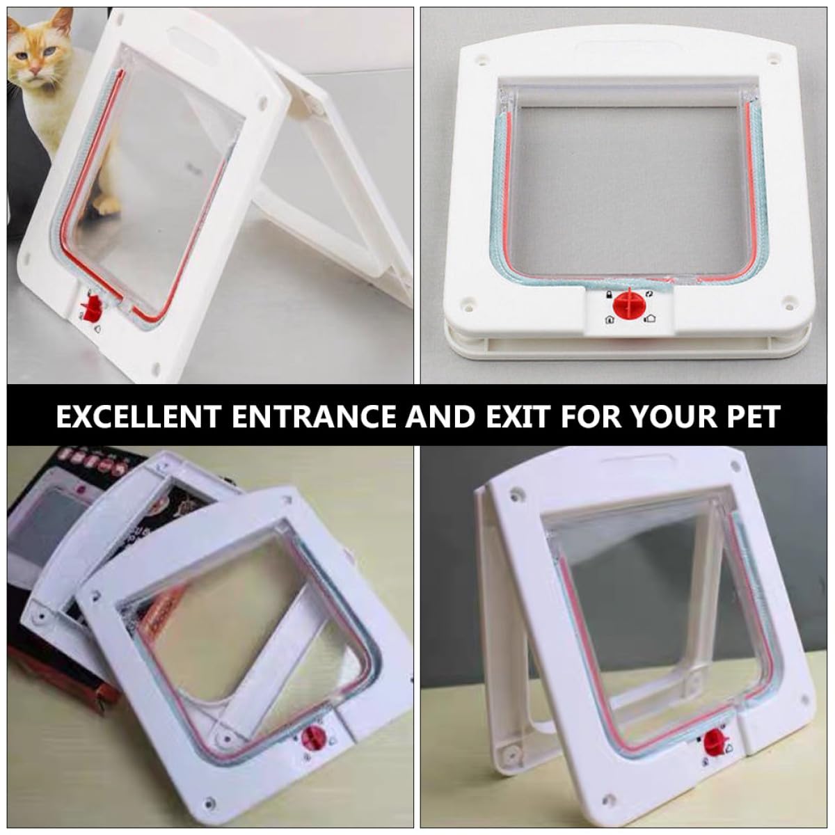 Mobestech 2 pièces Chatières pour Chats et Petits Chiens avec Contrôle Entrée Portes pour Animaux Faciles à Installer Léger et Liberté de Passage pour Intérieur Blanc et Marron
