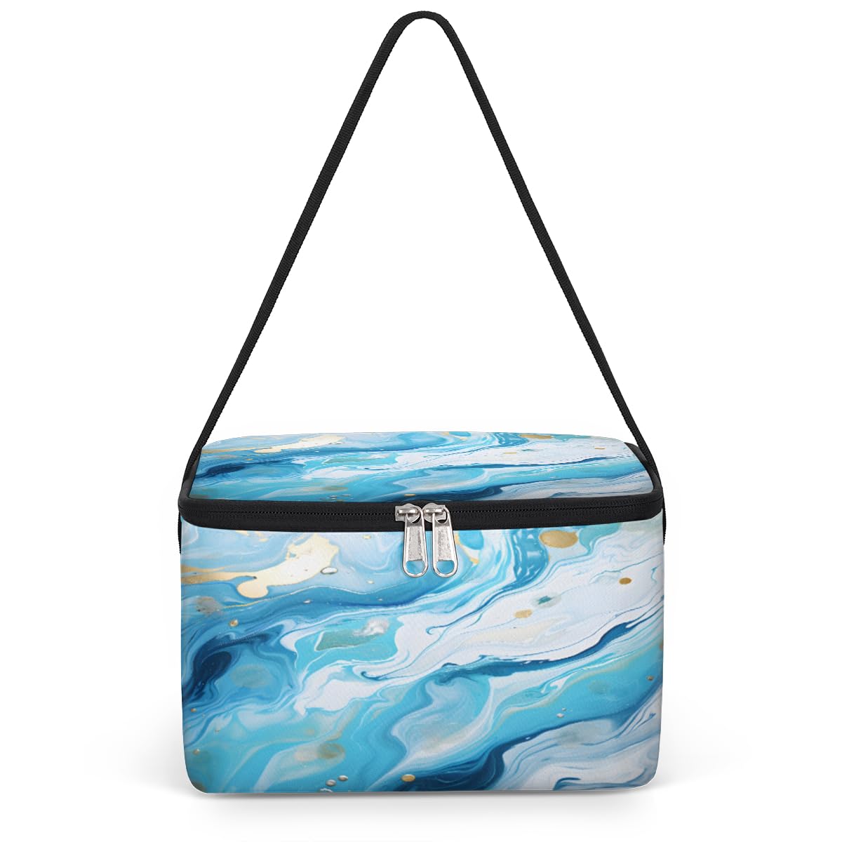 GzLeyigou Marbling Pattern Lunch Bags for Women Men 9 Cans, Hot & Cold Food Delivery Bag Insulated Grocery Bag Insulated Lunch Box Liquid Texture Blue Cooler Bag for Office Work Picnic Beach