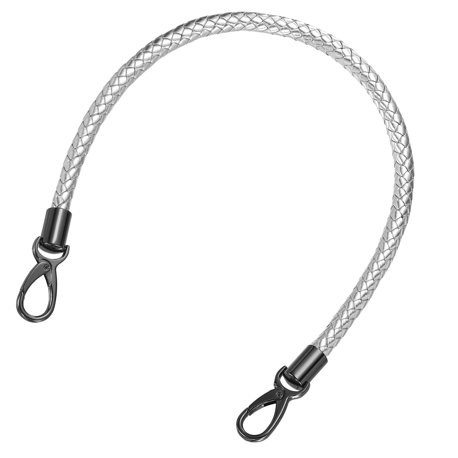sourcing map Leather Purse Strap, 60cm/23.62" Short Leather PU Braided Purse Replacement Handle with Metal Buckles for Underarm Bags, Handbags (Silver Strap + Black Clasp)