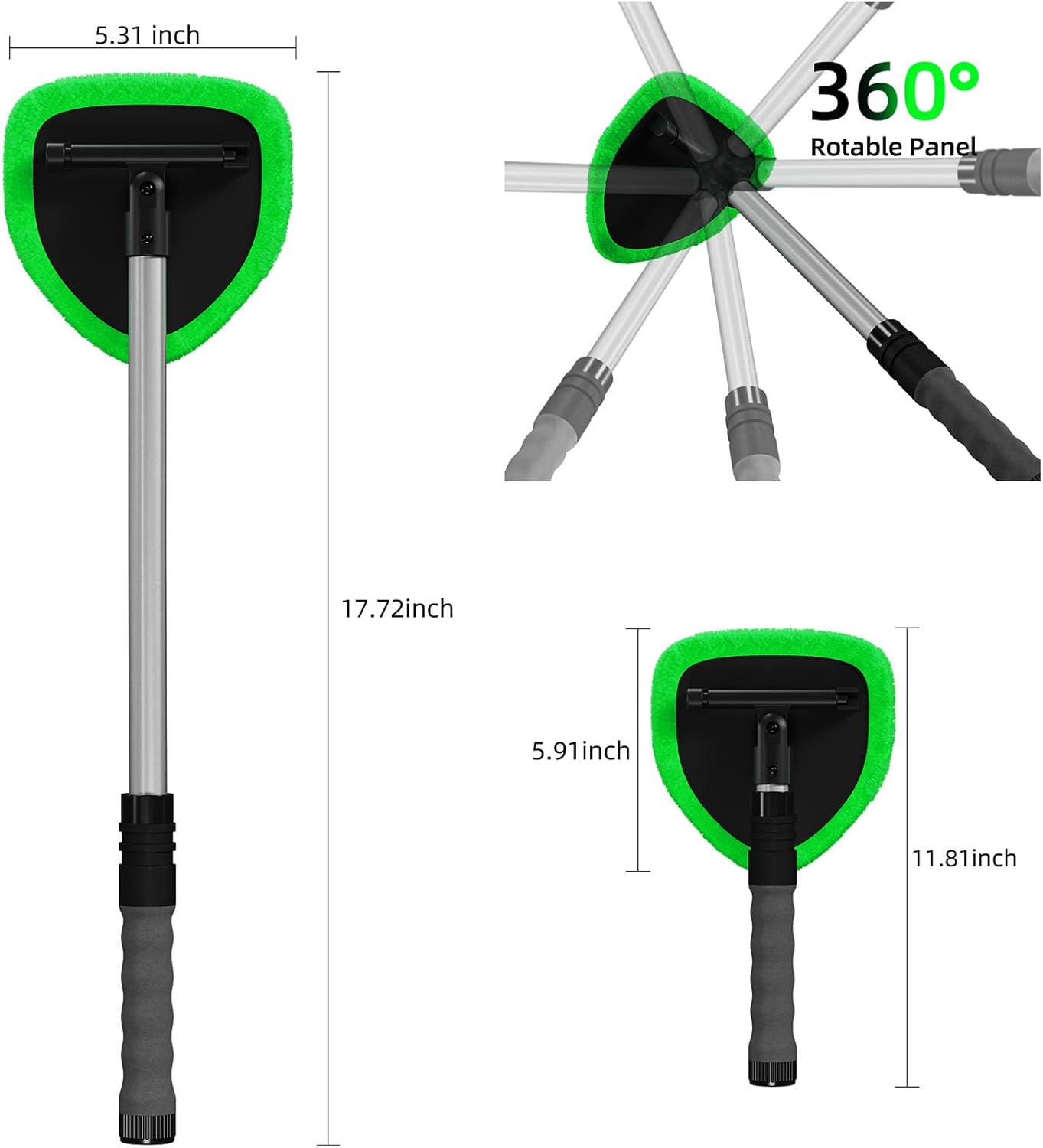 Windshield Cleaning Tool - Extendable Handle Car Window Cleaner with 4 Reusable Cloth Pads, Auto Glass Wiper Kit for Interior & Exterior, Ideal for Dirty Car Windows