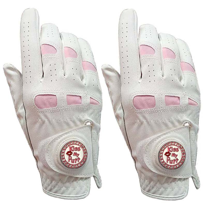 golfhandschuh 2 stücke Leder Golfhandschuhe Frauen mit Bling Ball Marker Extra Grip Links rechts Hand Rosa Fit Damen Mädchen Golfspieler Golfhandschuhe