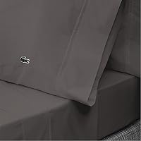 Vista 6 de Lacoste Par de fundas de almohada 100% algodón percal, sólido, gris oscuro, tamaño King
