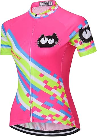 JPOJPO Womens Cycling Jersey Cat Pink Bike Short Sleeve Shirt Quick-Dry S-3XL