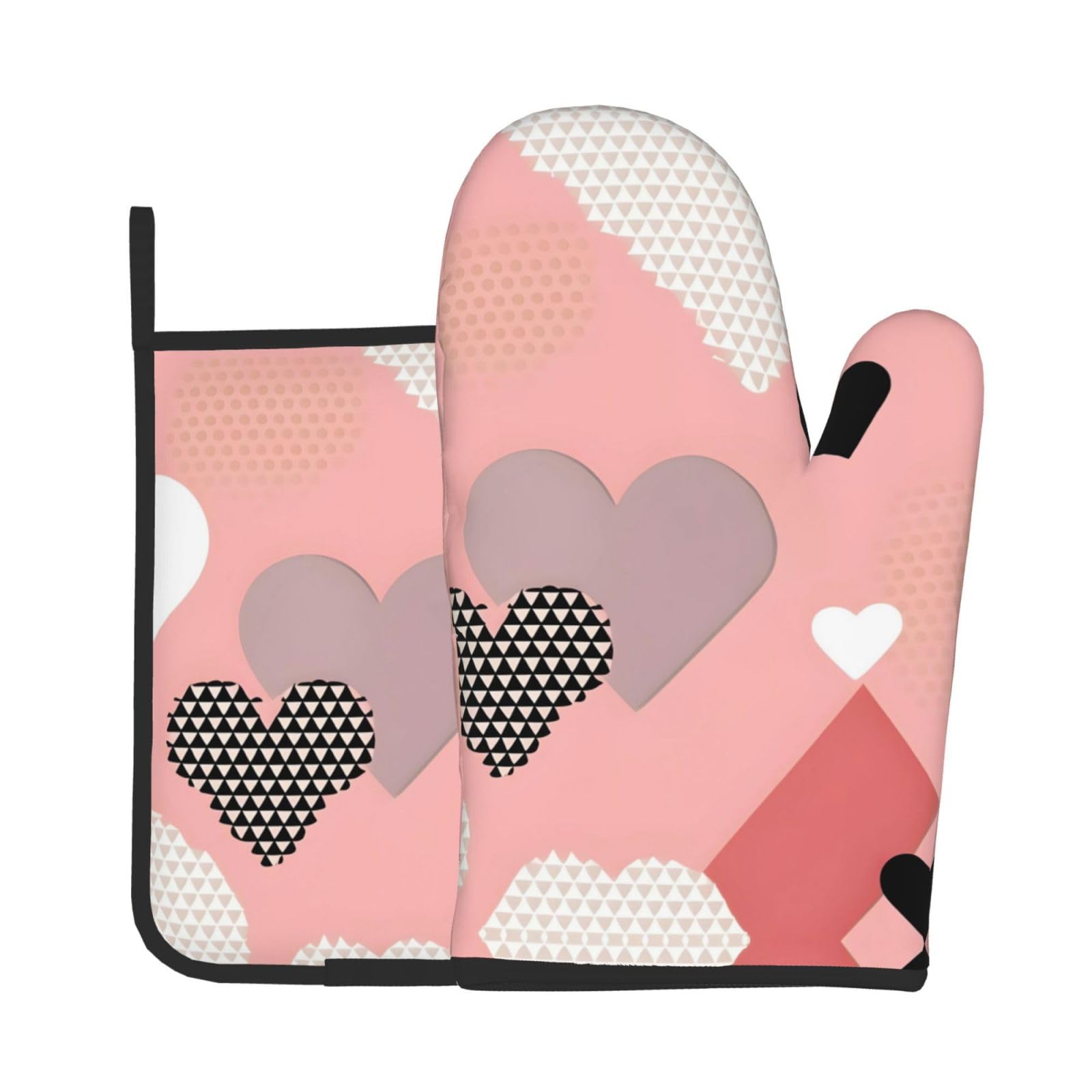 Oven Mitts and Potholders Set of 2 for Kitchen Baking Cooking GrayAbstract Love Chart Thick and Durable