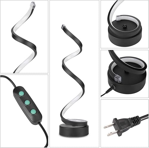 Miniatura 5 de ELINKUME Lámpara de mesa LED en espiral regulable, diseño minimalista moderno de iluminación, lámpara de noche curva de atenuación continua blanca