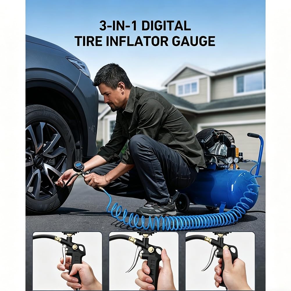 2 Sets Digitale Reifendruckmesser mit Aufpumpfunktion, 250 PSI, Schnellanschluss für Pkw, SUVs, Wohnmobile
