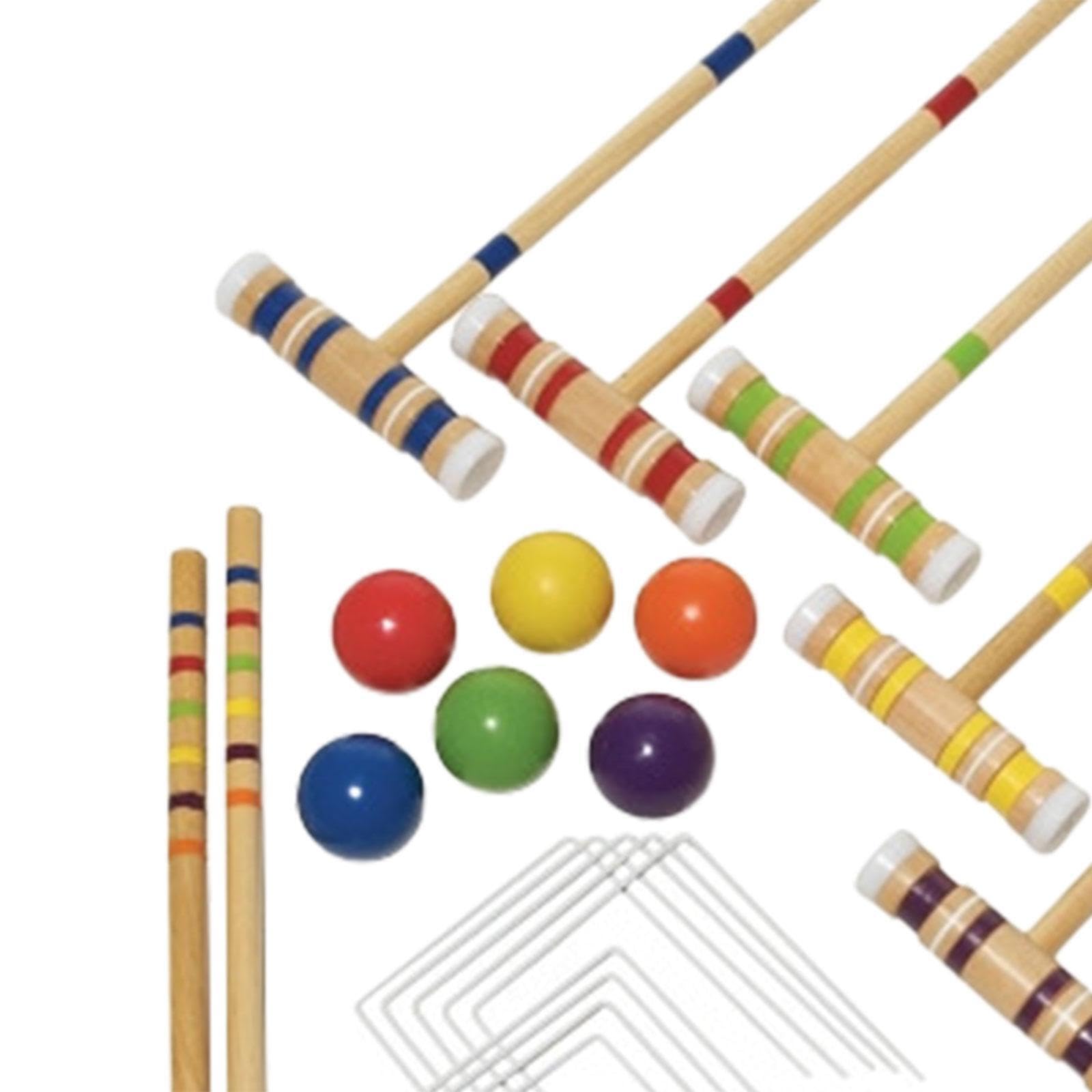 Outdoor Krocketset mit Holzschlägern und farbigen Kugeln für unterhaltsame Gruppenaktivitäten bei Gartenfesten oder Anderen besonderen Anlässen. Sportliches Outdoor