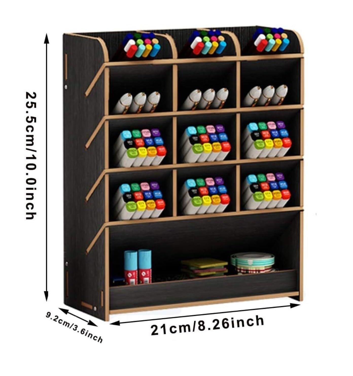 Organizzatore Scrivania Organizer da Scrivania in Legno con Cassetto Portapenne Multifunzionale Fai-da-Te per Ufficio(Natural,21 * 15 * 25.5cm)