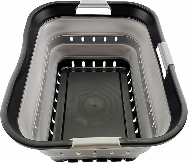 SAMMART 42L Collapsible Plastic Laundry Basket - Foldable Pop Up Storage Container/Organizer - Portable Washing Tub - Space Saving Hamper/Basket (Black/Alloy Grey)