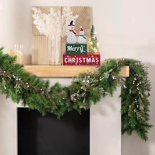 Miniatura 6 de Decoración de Navidad para interiores, letrero de mesa de Navidad de muñeco de nieve de madera, decoración de mesa de árbol de Navidad iluminada