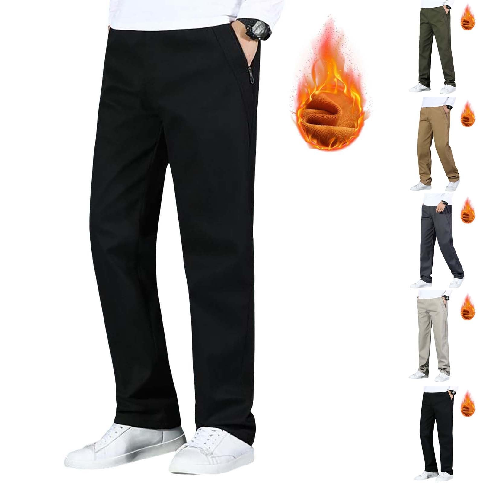 Pantalones con forro polar para hombre, pantalones de trabajo de color sólido, pantalones de trabajo ajustados de pierna recta, pantalones cálidos con forro polar para golf, senderismo, caminar