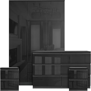 Blisswood High Gloss 4 Piece Bedroom Set With 3 Door Wardrob