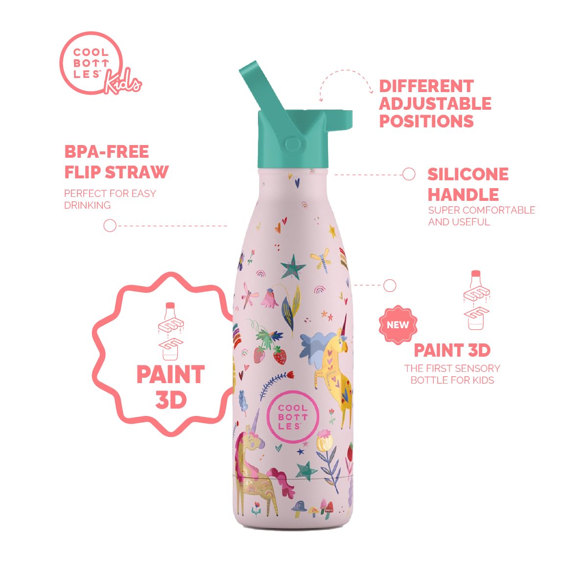 Botella Térmica Niños - 350 ml - Funny Unicorns - Botella de Agua de Acero Inoxidable - Bebidas Fías 36 Horas y Calientes 18 Horas - Acabado con Pintura en Relieve - Sin BPA - Cool Bottles
