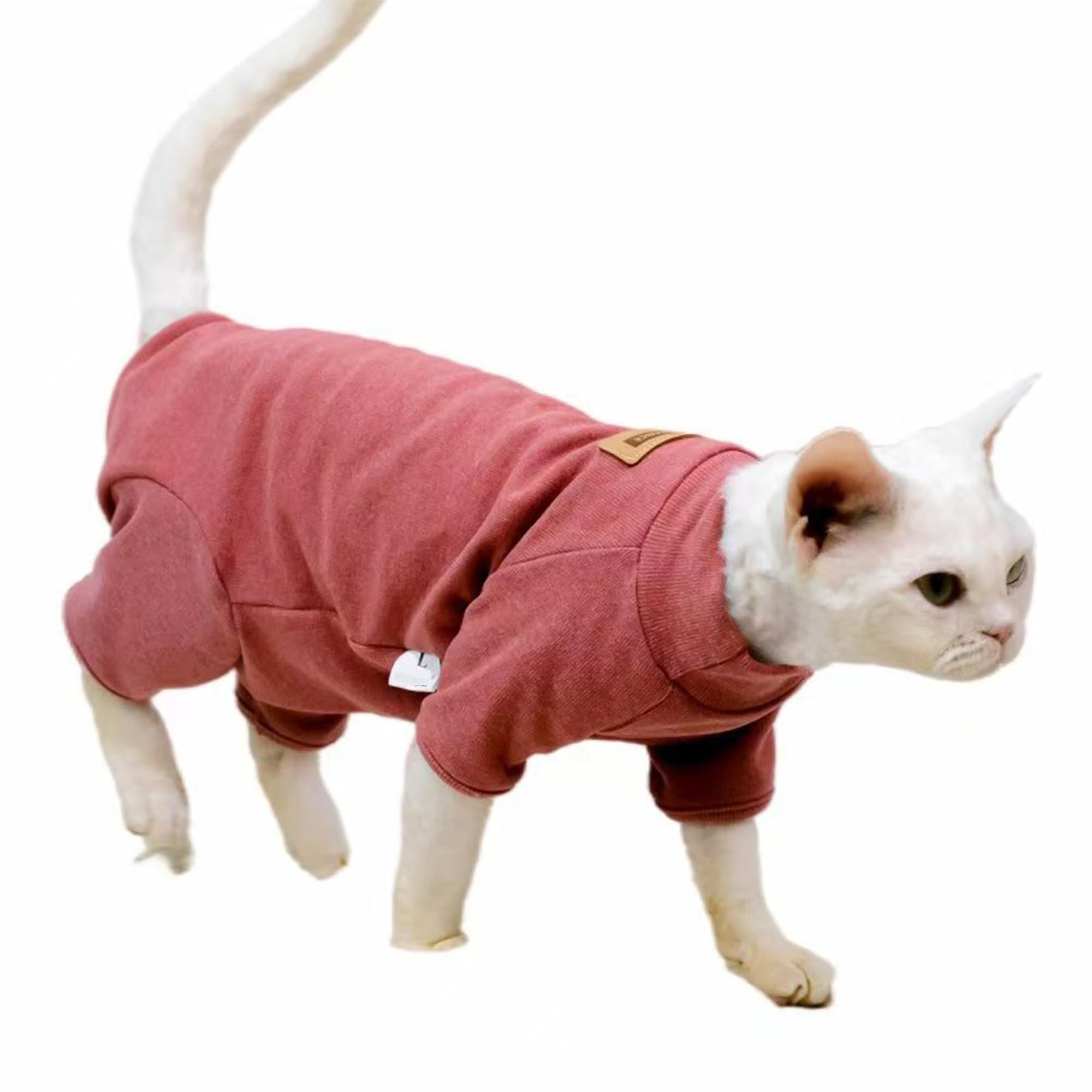 Muejjur Sphynx Cat Sweater – Double-Fleece Turtleneck Pullover with Belly-Wrap Protection, Soft-Stretch Winter Clothes for Hairless Cats, Indoor
