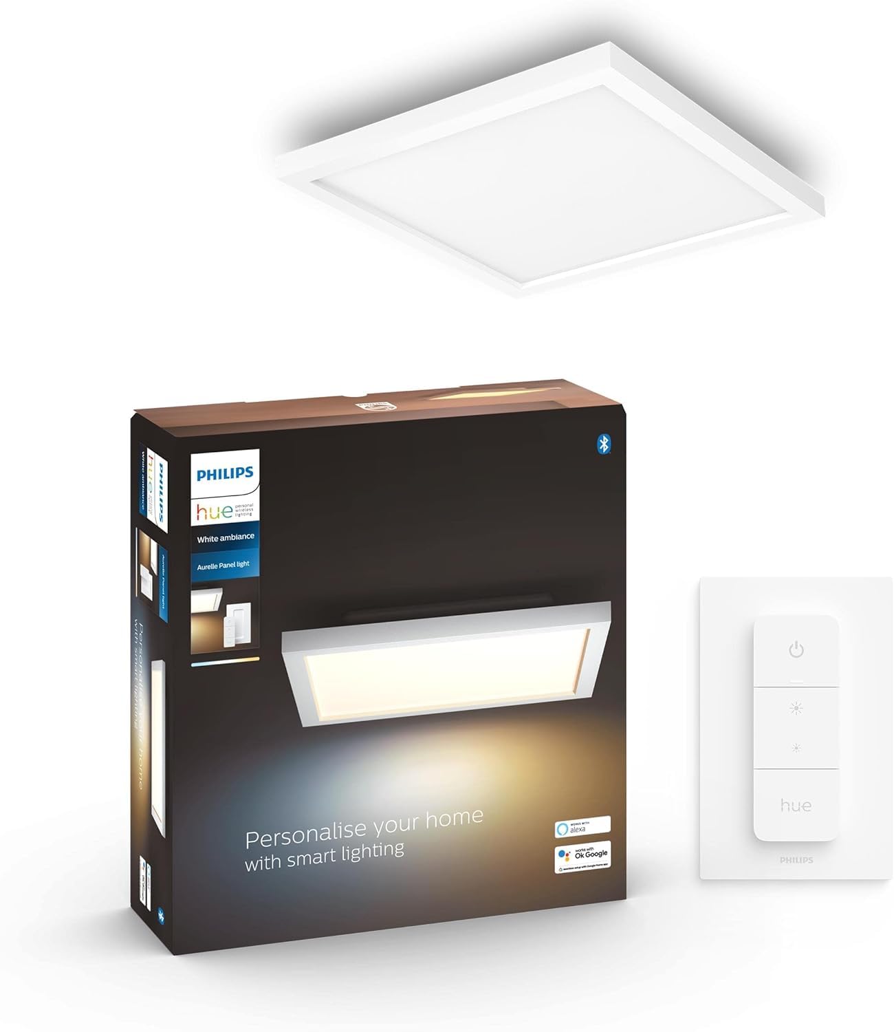 Philips Hue Philips Hue White Ambiance Aurelle Smart LED Panel Light Inc. Dimmer Switch [30x30cm - White] for Indoor Home Smart Lighting, Wall, Ceiling, Bedroom, Livingroom, Old Generation