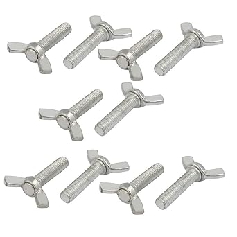 MEC 10PCS 6mm x 40mm Thread Silver Tone Metal Wing Screw Fasteners Butterfly Nut