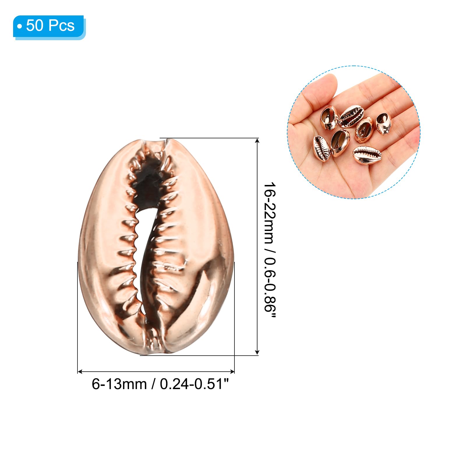 PATIKIL Natural Seashell Charm, 50 Pcs Oval Dyed Shells Craft Pendants Open Back Scallop Shell Beads with Hole for Necklace DIY Ocean Jewelry Making, Rose gold - Image 2