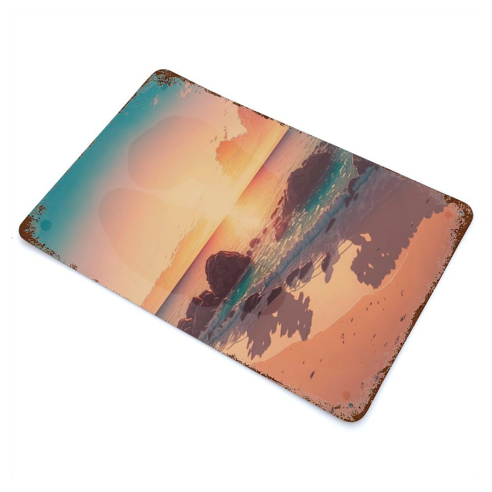 Beautiful Beach Sunset 11.8"x7.9" Rusty Metal Tin Sign, Novelty Wall Decor for Cafe, Home Bar And Lounge Decor