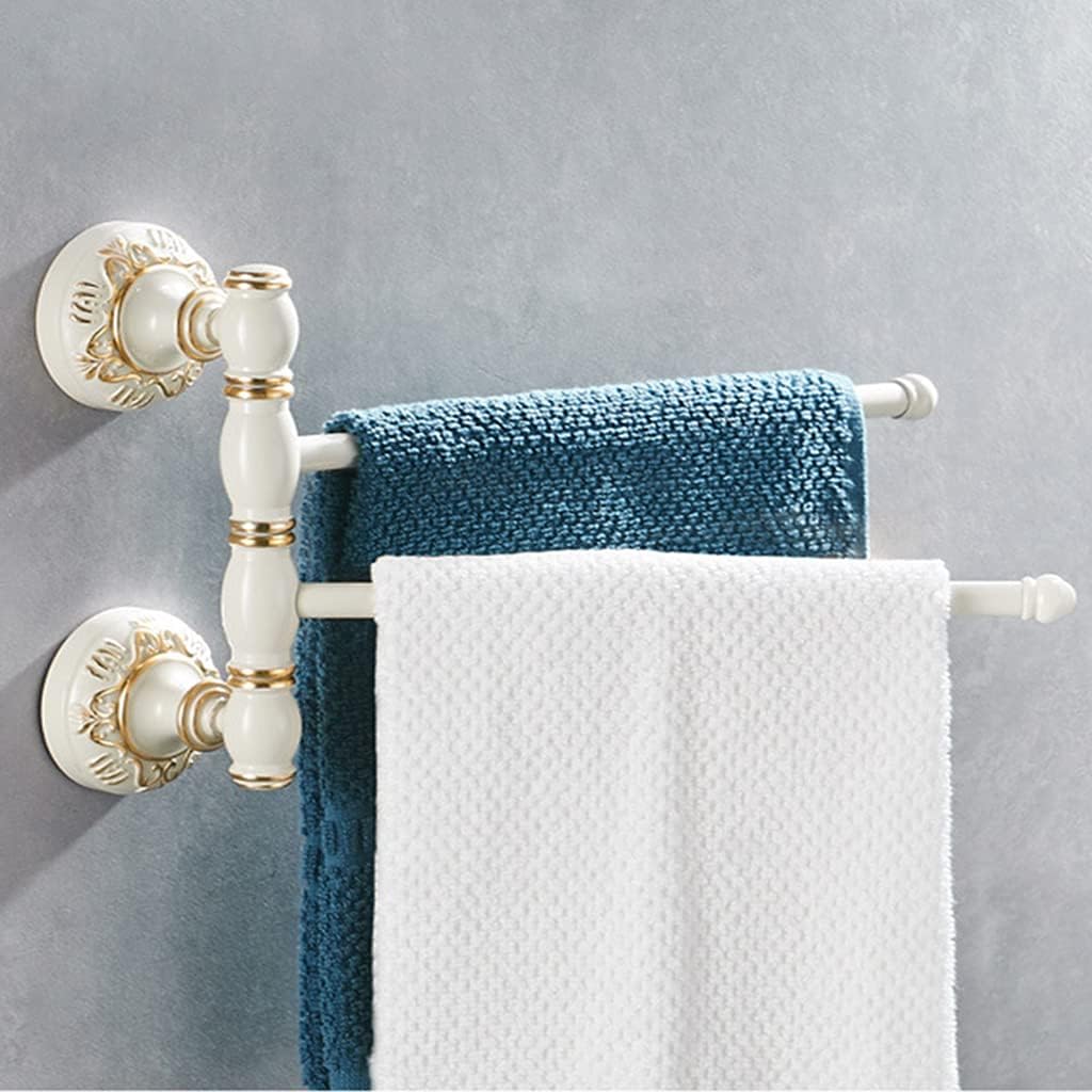 Folding Arm Swivel Towel Rack Bar Rails, Vintage Swing Out for Bathroom,White Carving European Style Bars,Wall Mount Drying Racks(2Bars)