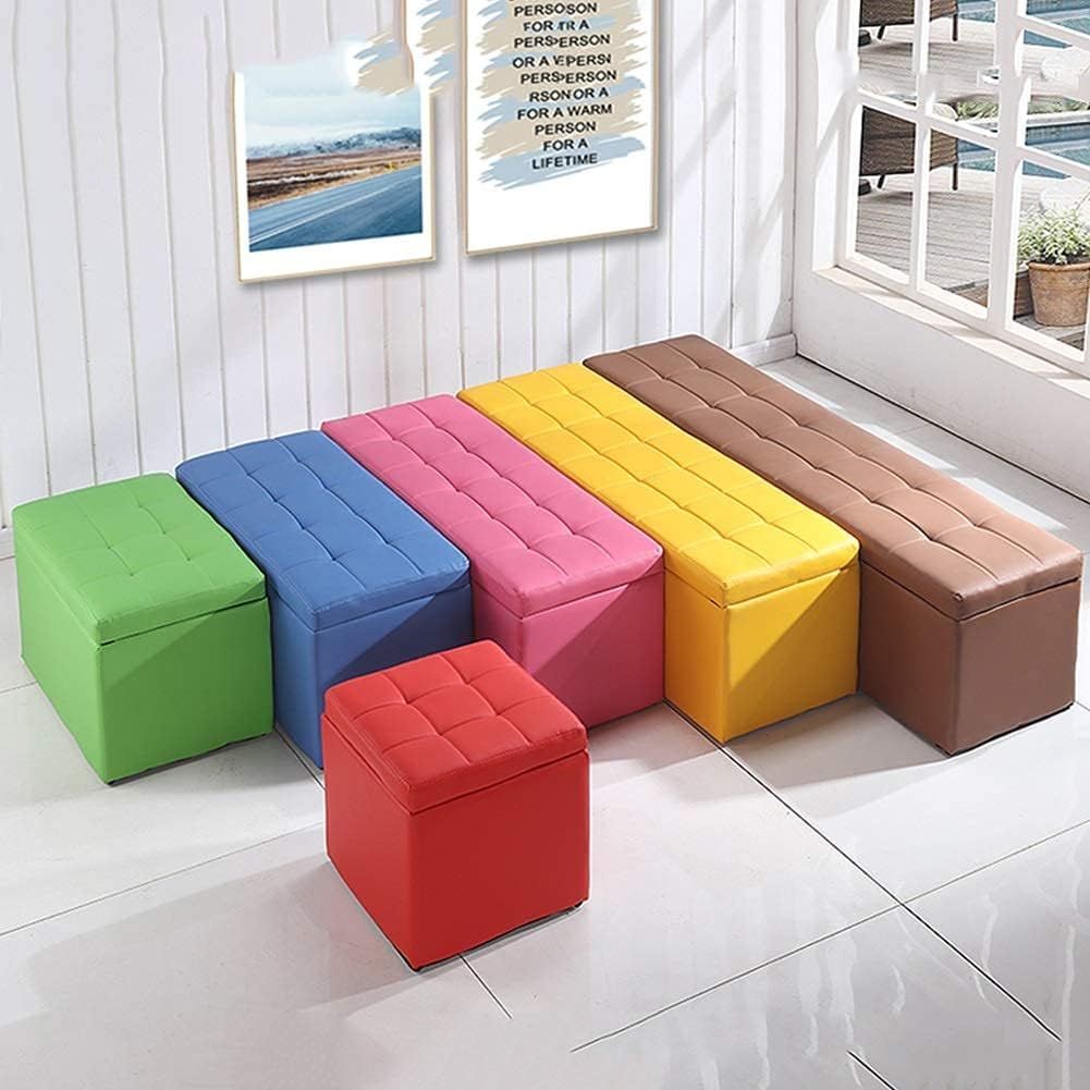 PU Waterproof Ottoman Footrest Storage Stool Stain-Resistant Wooden Structure Stylish Pouf for Shoes Change Sofa Footrest Versatile Home Decor.