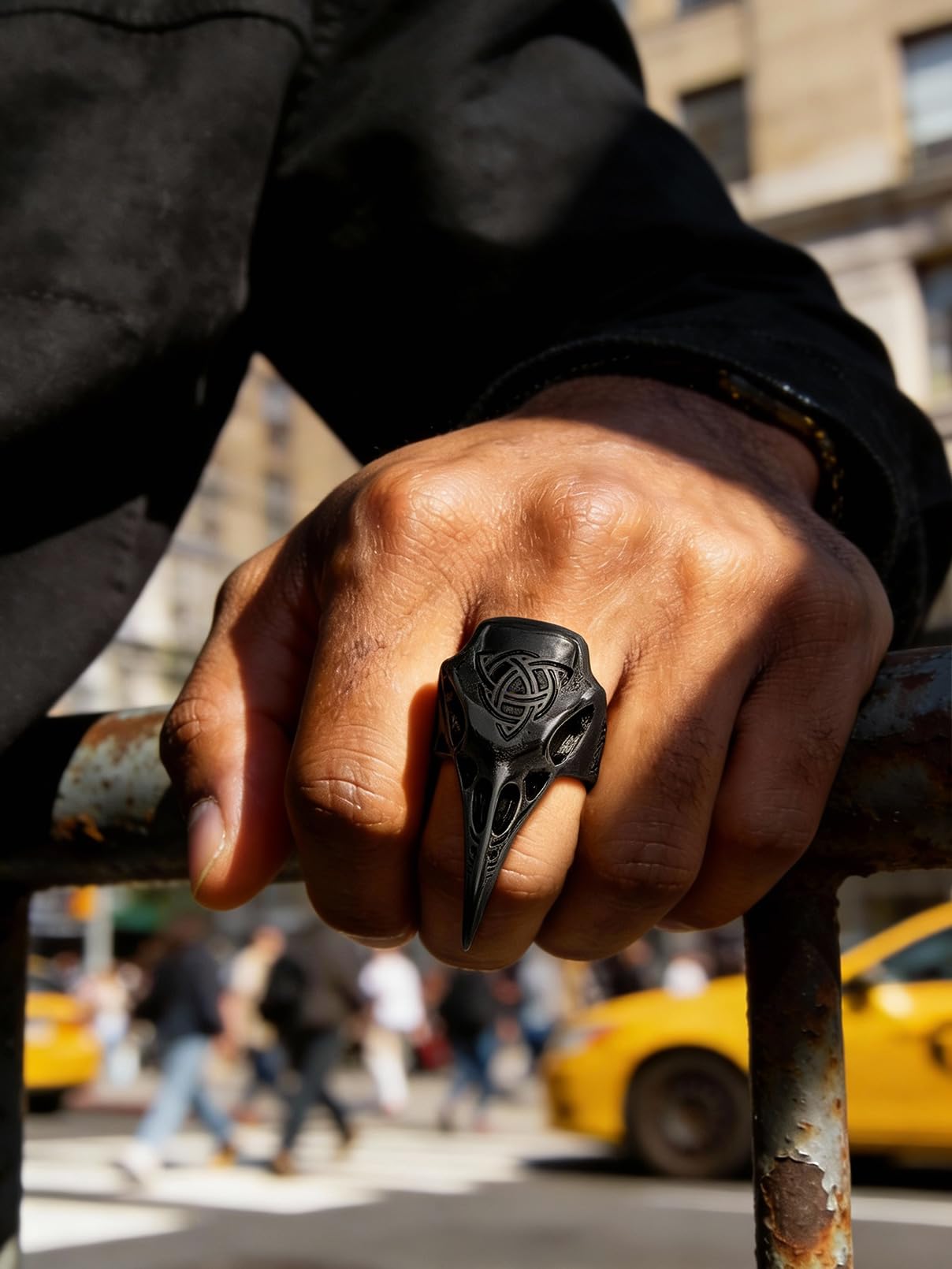 FaithHeart Punk Animals Rings for Men, Gothic Viking Raven/Octopus Stainless Steel Ring Cool Statement Rings with Gift Box: 02. Raven with Compass-Silver 9