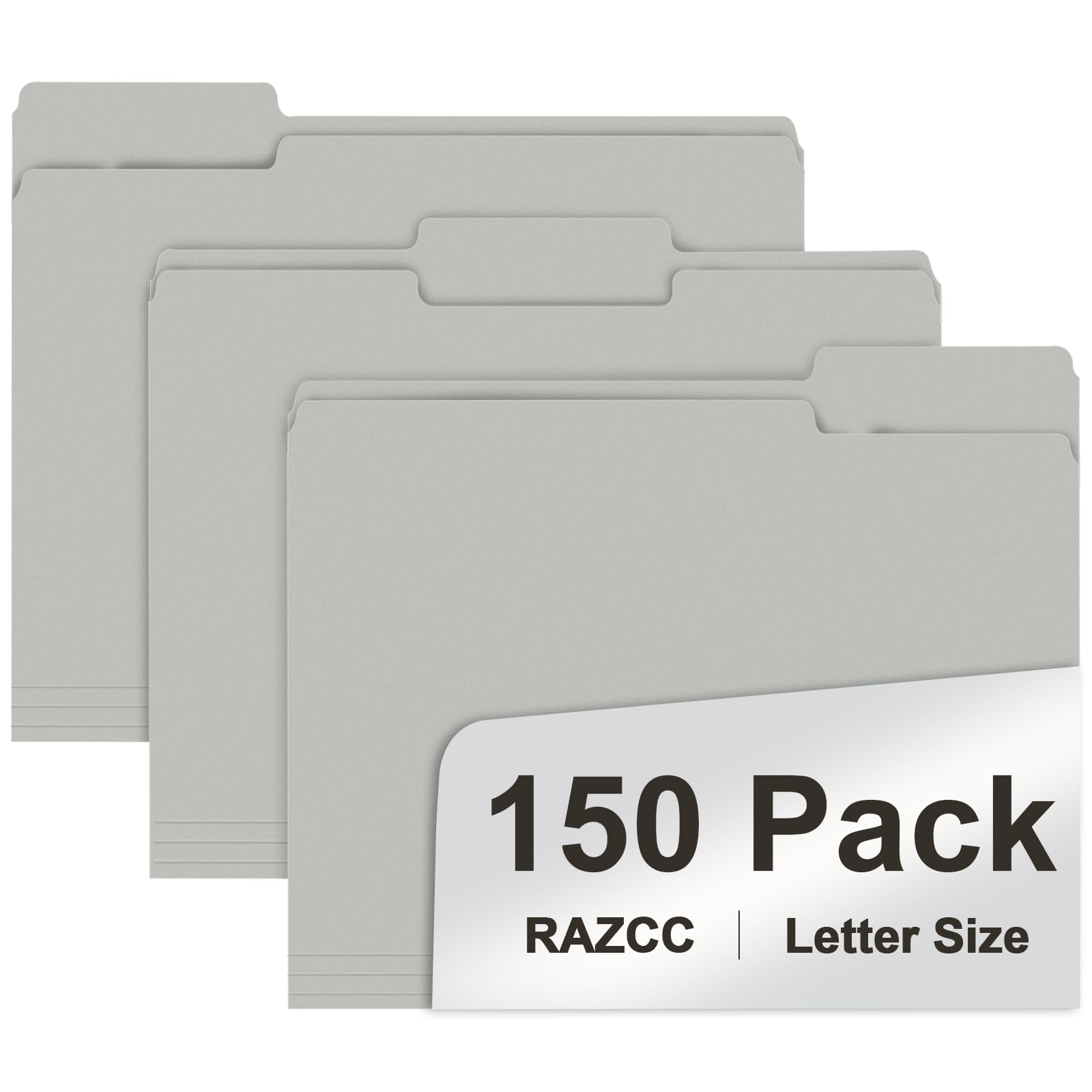 File Folder, RAZCC 150 Pack 1/3 Cut Tab File Folders Letter Size, Grey, Folders with Tab, Great for Organizing and Easy File Storage