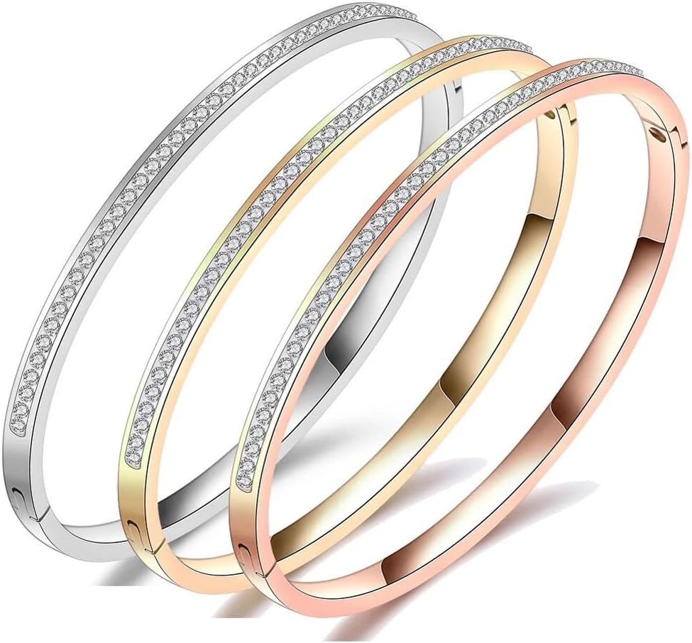 18K Gold Plated Stainless Steel Openable Crystal Bracelet | Latest Stylish Cuff Bangle | Love Friendship Couples Gifts for Women Girls Mother Sister Wife Girlfriend