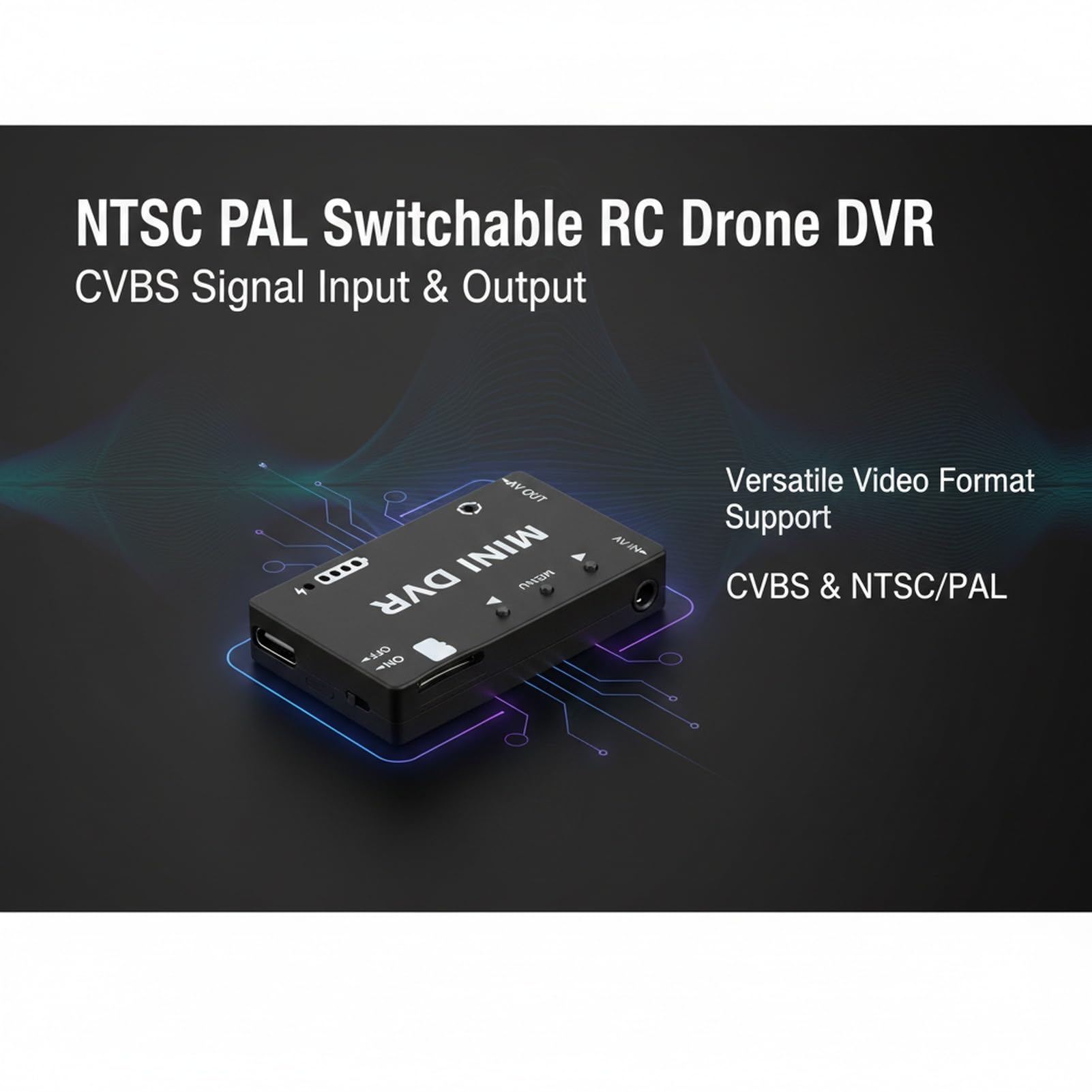 NTSC PAL Rejestrator przełączany, mini moduł DVR FPV z wbudowaną baterią, wysokiej jakości rejestrator audio wideo do quadcoptera i pojazdów RC
