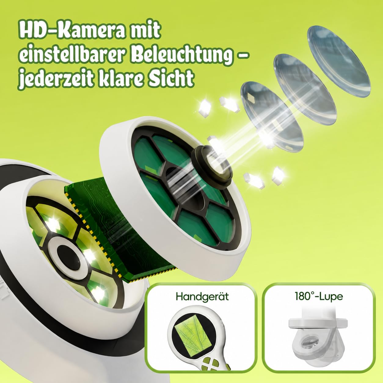 Microscopio per bambini con fotocamera endoscopica, microscopio digitale tascabile 2 in 1 con schermo HD e ingrandimento fino a 500x, foto e video, luce LED, ricaricabile tramite USB