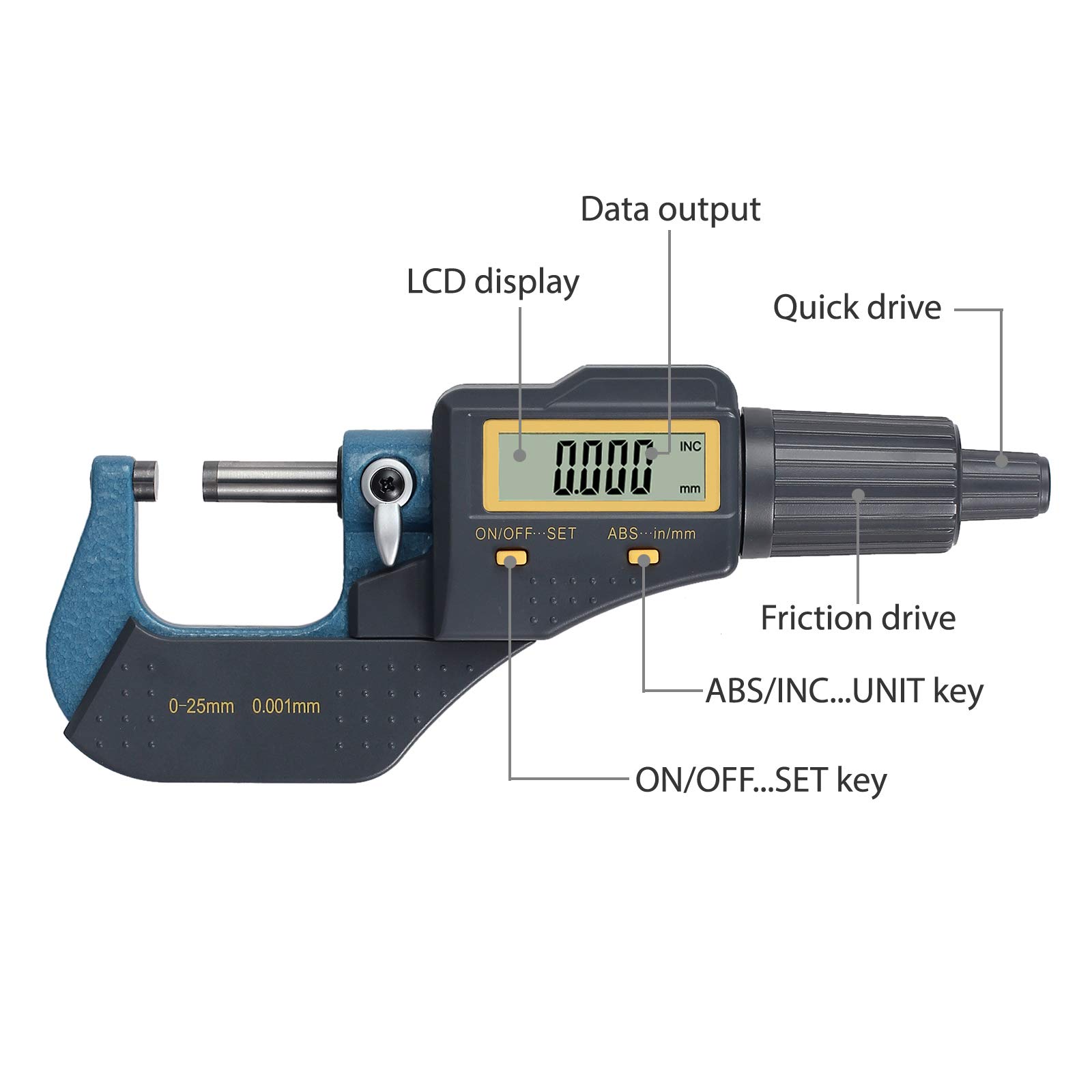 Proster Digital Outside Micrometer 0-1" Electronic Micrometer Inch/Metric Diameter Caliper