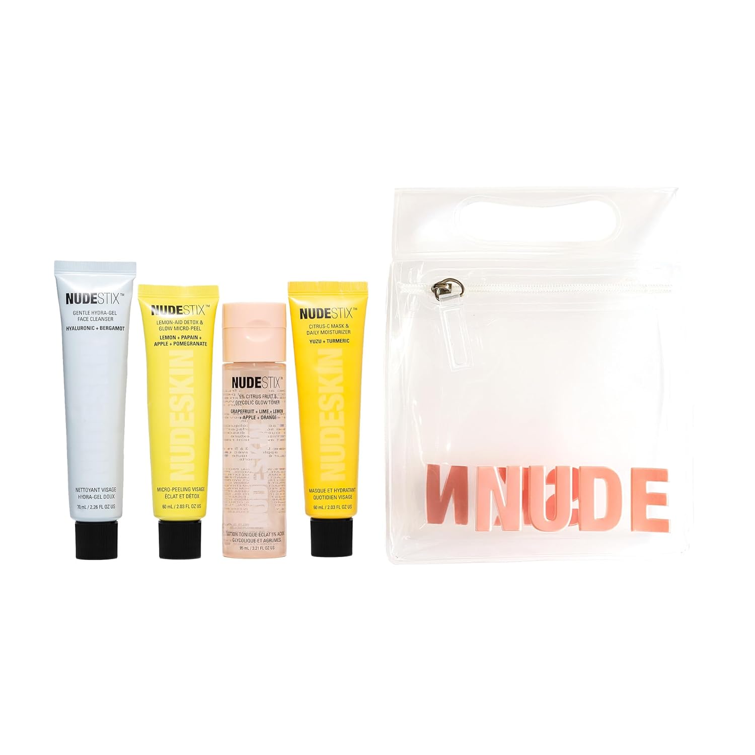 Nudestix Nude Essentials for Sensitive Skin – 4-Step Full-Size Skincare Set with Gentle Cleanser, Toner, Exfoliator & Moisturizer/Primer | Vegan, Fragrance-Free, Travel-Friendly Skincare Routine