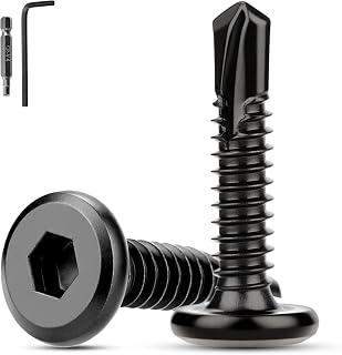 60 Stück Selbstschneidende Schrauben M5.5 x 25 mm Blechschrauben | Selbstschneidend, 410 Edelstahl Innensechskantschrauben, Bohrschrauben, Schwarze,mit Schraubendreher Innensechskant Schlüssel