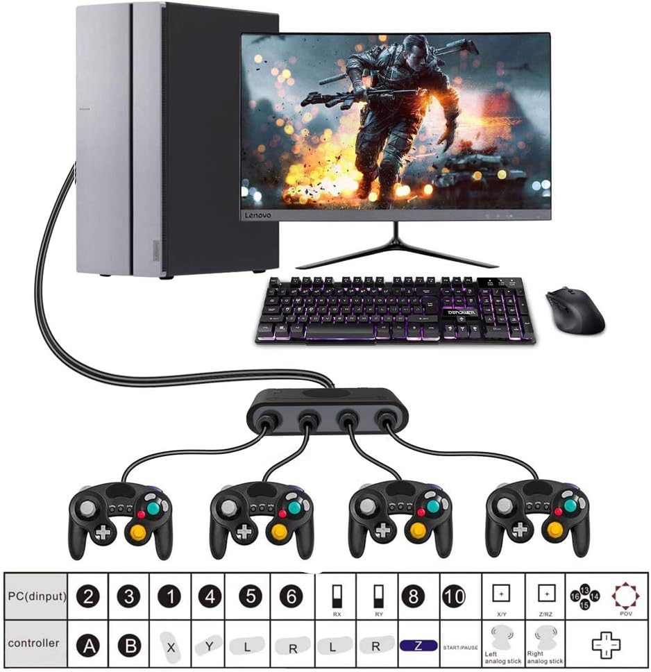 GCHT GAMING Adapter for Gamecube Controller Compatible Switch/PC/Wii U Super Smash Bros, Support Turbo,Vibration Features,Four Player