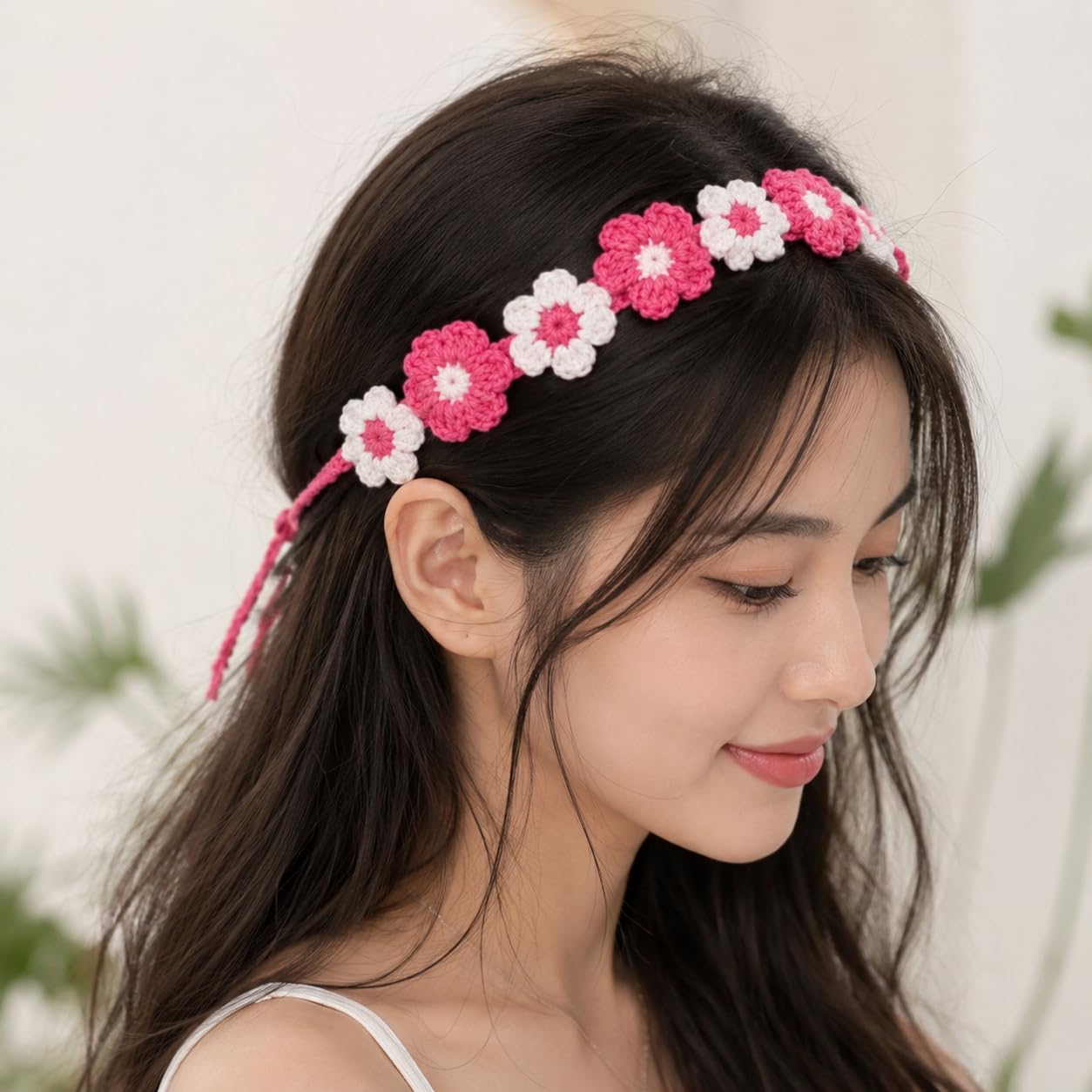 Handmade Crochet Butterfly Hair Tie for Girls & Women | Cute Pink Butterfly Ponytail Holder with Tassel Flowers | Aesthetic Hair Accessory-image-24