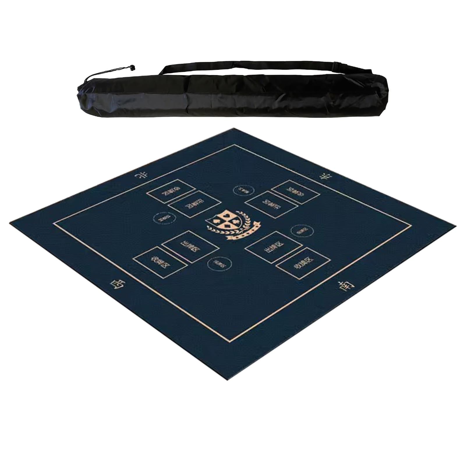 Große Mahjong-Matte mit schwarzer Tragetasche, weiche und rutschfeste Tischabdeckung, Tischmatte für Mahjong Paigow Poker und Legespiele (Marineblau, 90 cm)