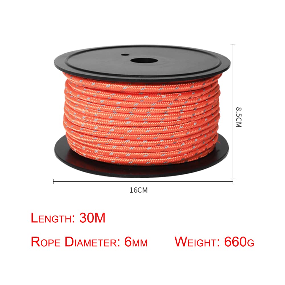 Reflektierendes Paracord 30M Kordelstränge 6mm Zeltseil Camping Survival Accesorios Warnung Parachute Line Wandern Canopy Lanyard