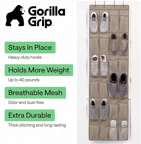 Miniatura 2 de Gorilla Grip - Zapatero para colgar en la puerta, 24 bolsillos de malla para sostener hasta 40 libras, organizador para parte trasera del armario,