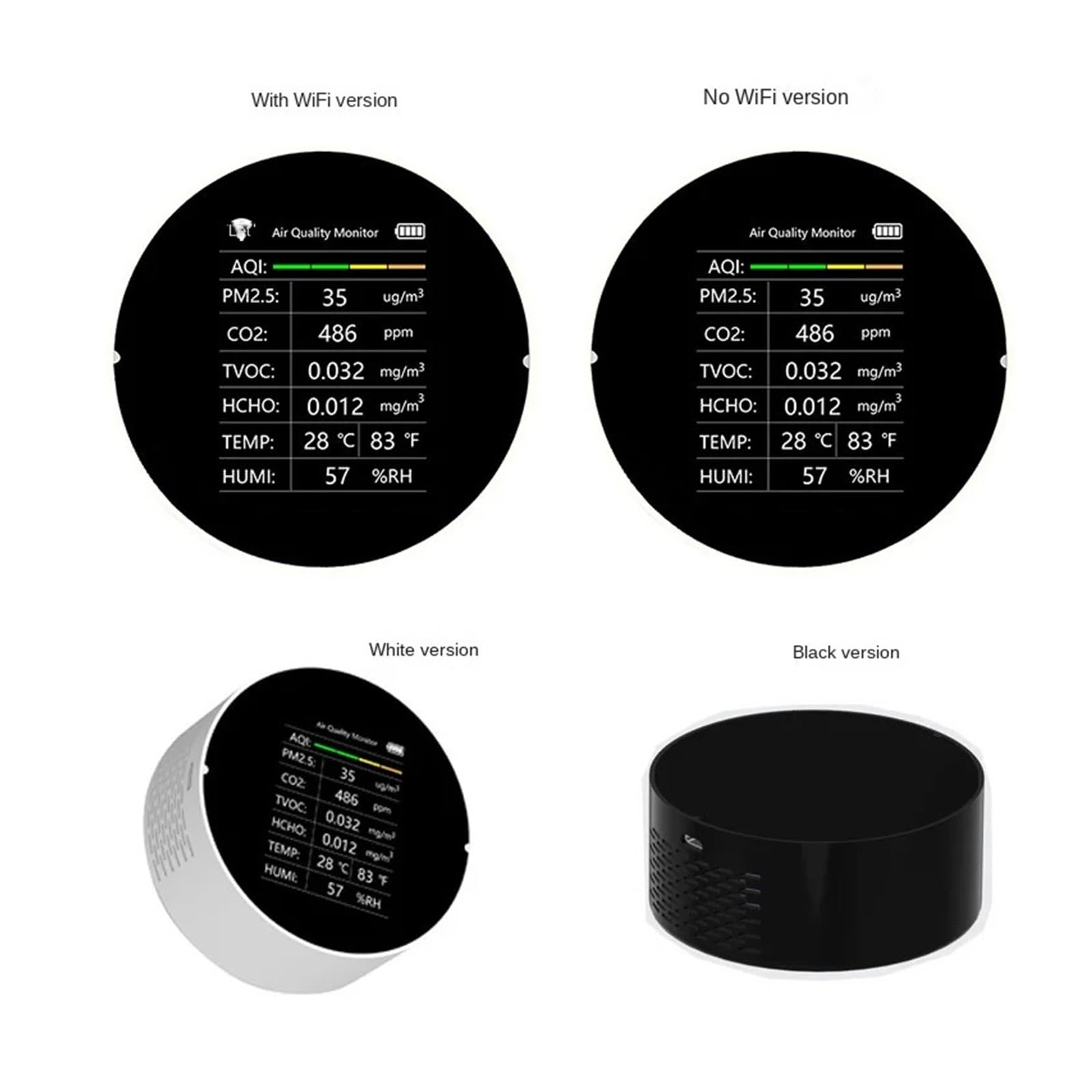 Détecteur de gaz, Détecteur de qualité l'air Multifonctionnel CO2 interconnexion téléphone Portable Outil détection d'environnement d'air(Black-no-WiFi)