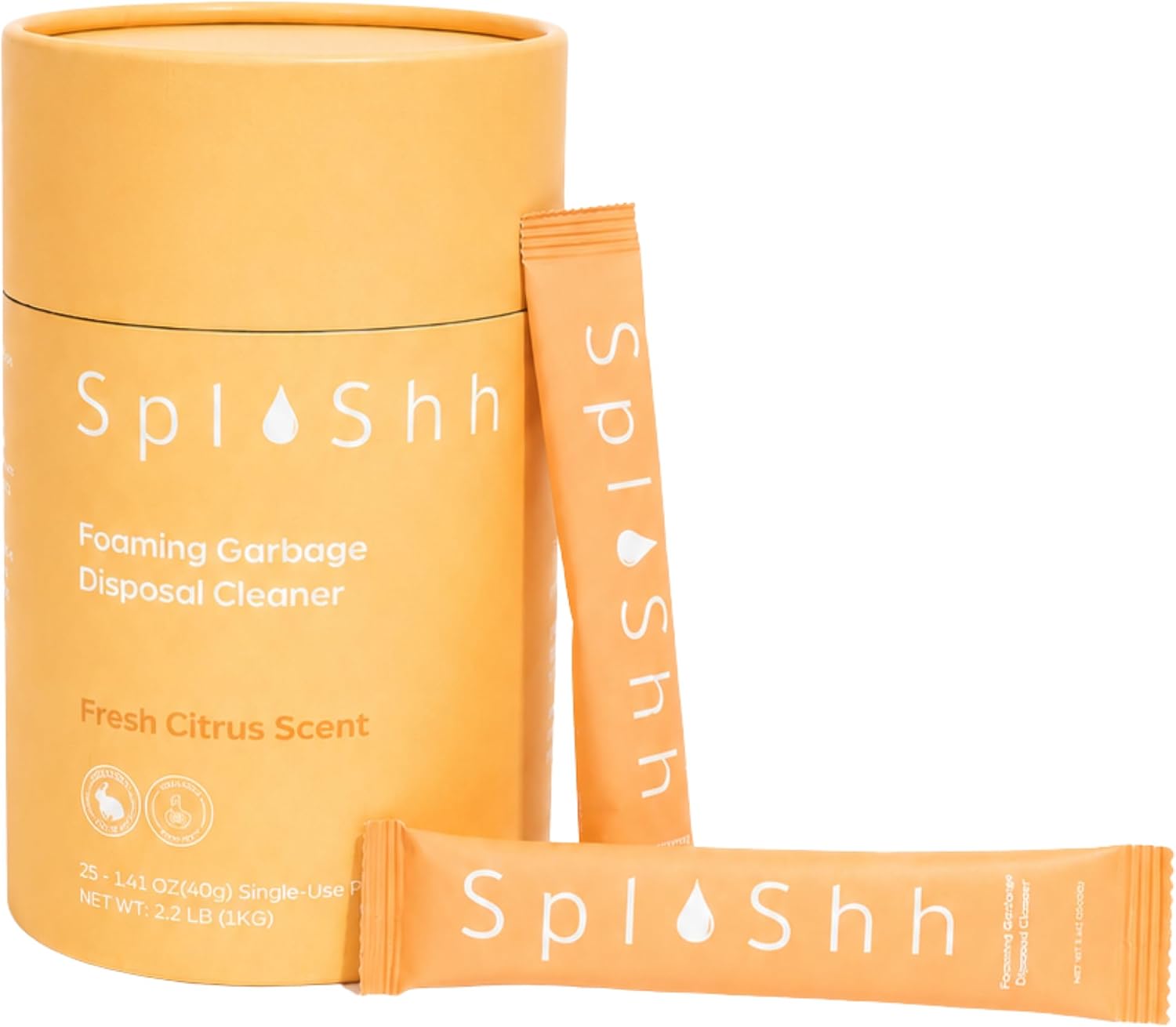 SplaShh Foaming Garbage Disposal Cleaner and Deodorizer, 25 Instant Foaming Powder Packets, 12-Month Supply, Mild Citrus Scent, Kitchen Sink Disposer Cleaner, Drain Odor Eliminator & Freshener